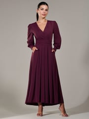 Jolie Moi Purple Petite Petite Long Sleeve Soft Silky Jersey Maxi Dress - Image 5 of 6
