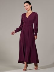 Jolie Moi Purple Petite Petite Long Sleeve Soft Silky Jersey Maxi Dress - Image 6 of 6