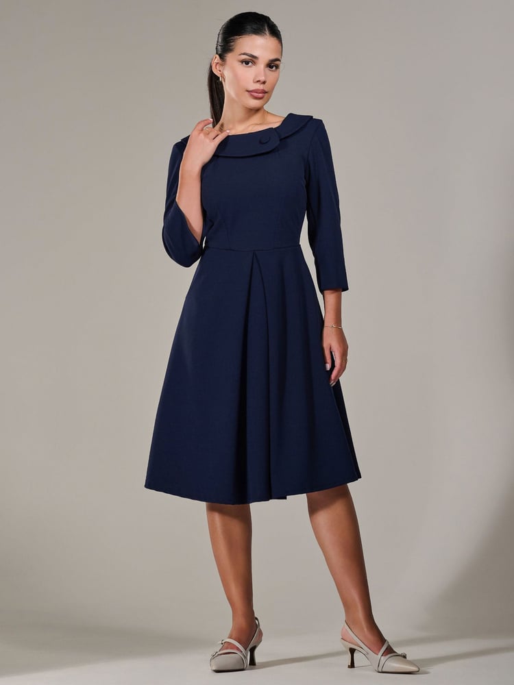 Jolie Moi Blue Petite Petite Button Collar Dress - Image 1 of 6