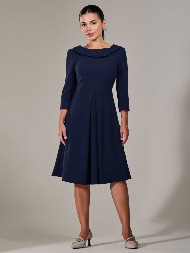 Jolie Moi Blue Petite Petite Button Collar Dress - Image 6 of 6