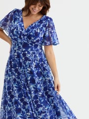 Scarlett & Jo Blue Victoria Angel Sleeve Mesh Midi long Dress - Image 2 of 4