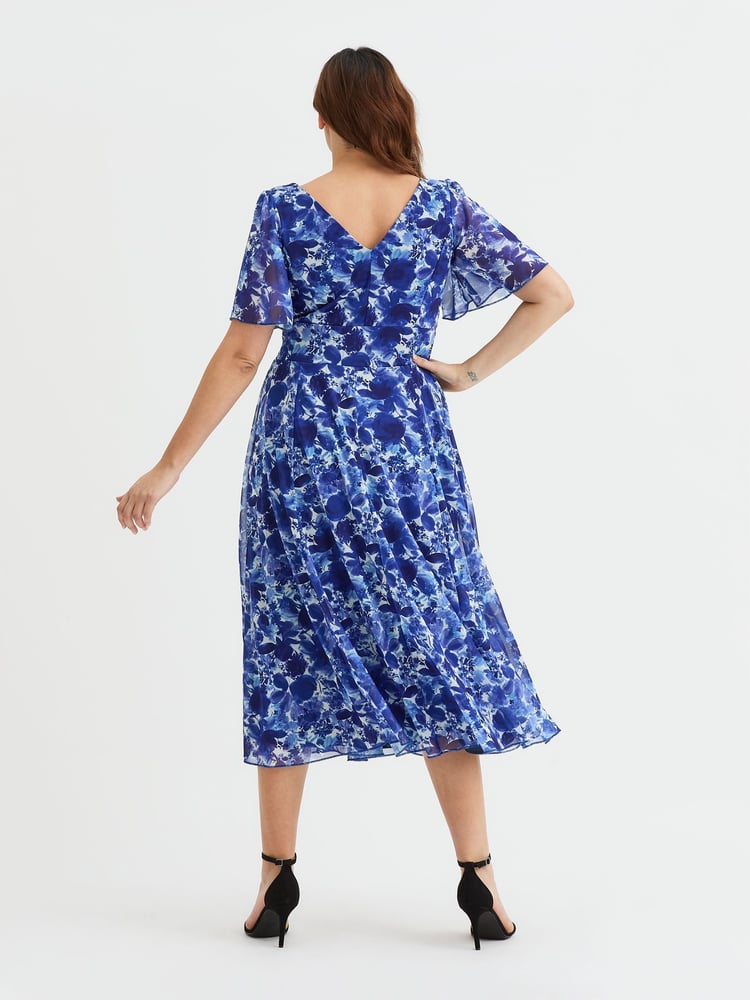 Scarlett & Jo Blue Victoria Angel Sleeve Mesh Midi long Dress - Image 4 of 4