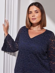 Live Unlimited Blue Lace Dress With Flute Sleeve - Image 2 of 4