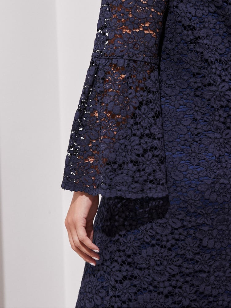 Live Unlimited Blue Lace Dress With Flute Sleeve - Image 4 of 4