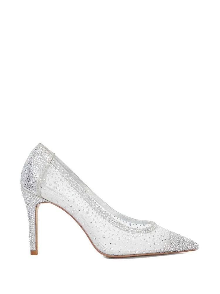 Dune London Silver Wide Fit Brightest Embellished Hotfix Court Heels - Image 2 of 6