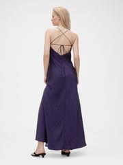 GapStudio Blue Dot Satin Slip Maxi Dress - Image 2 of 7
