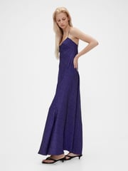 GapStudio Blue Dot Satin Slip Maxi Dress - Image 3 of 7
