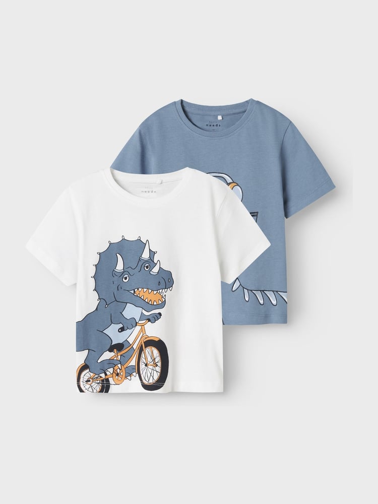 Name It Blue Dinosaur Print Short Sleeve T-Shirts 2 Pack - Image 1 of 3