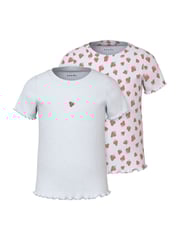 Name It White Strawberry Fruit Print Ribbed T-Shirts 2 Pack - Image 1 of 3
