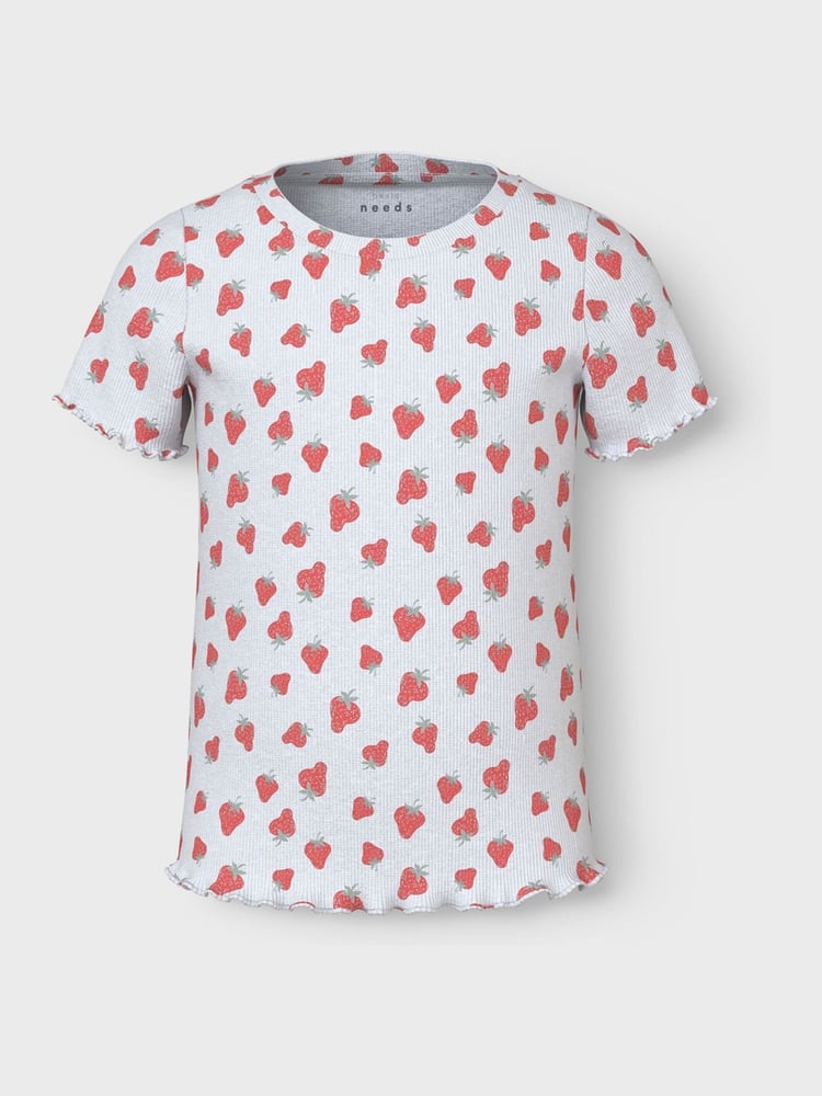 Name It White Strawberry Fruit Print Ribbed T-Shirts 2 Pack - Image 2 of 3