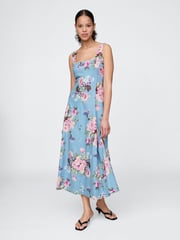 Gap Blue Floral Linen-Blend Square-Neck Maxi Summer Dress - Image 1 of 5