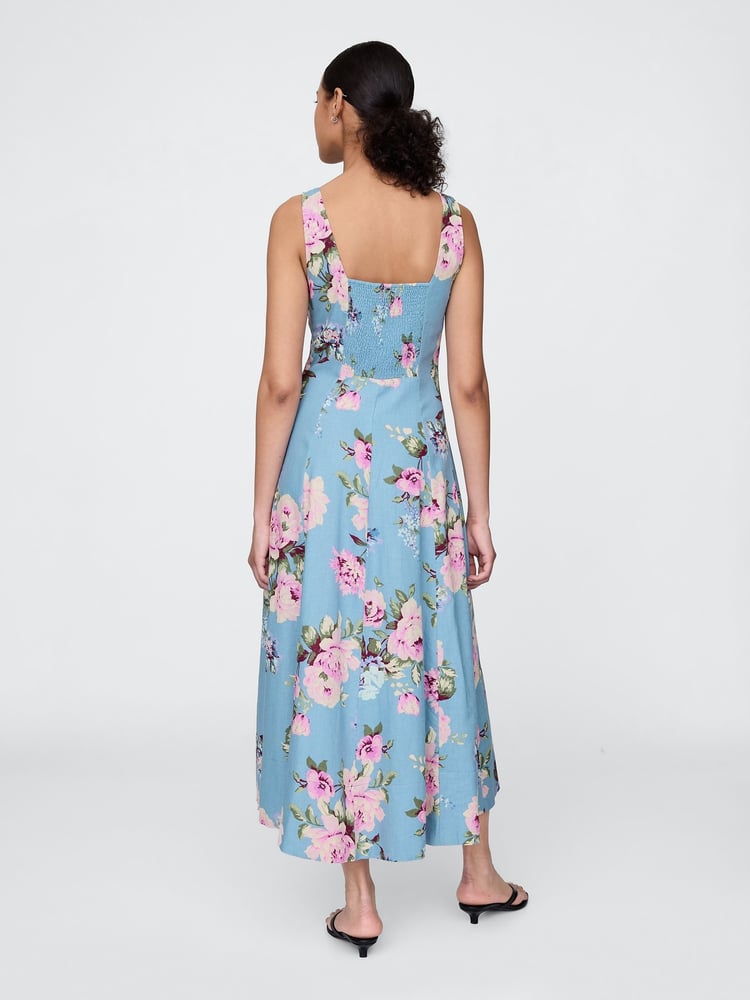 Gap Blue Floral Linen-Blend Square-Neck Maxi Summer Dress - Image 2 of 5