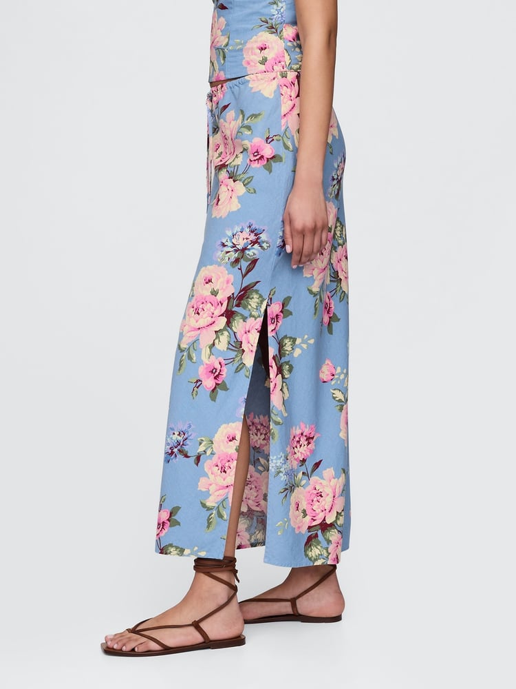 Gap Blue Floral Linen-Blend Midi Skirt - Image 2 of 2