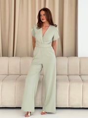 Girl In Mind Green Bridget Twist Front Split Arm Jumpsuit - Image 3 of 5