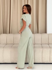 Girl In Mind Green Bridget Twist Front Split Arm Jumpsuit - Image 4 of 5