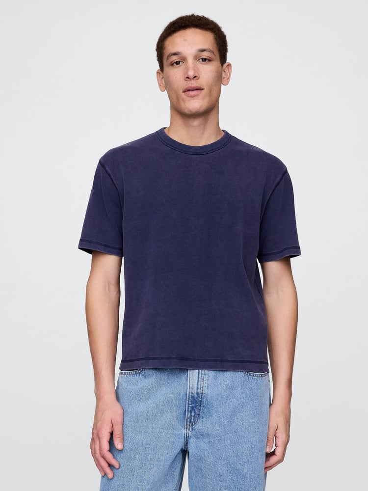 Gap Navy Blue Heavyweight Cropped T-Shirt - Image 1 of 5