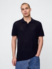Gap Navy/Blue Textured Crochet Short Sleeve Polo Shirt - Image 1 of 5
