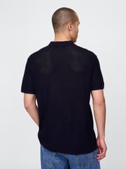 Gap Navy/Blue Textured Crochet Short Sleeve Polo Shirt - Image 3 of 5