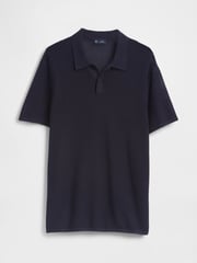 Gap Navy/Blue Textured Crochet Short Sleeve Polo Shirt - Image 4 of 5