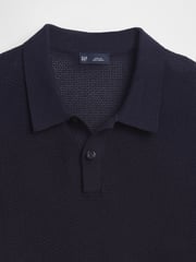 Gap Navy/Blue Textured Crochet Short Sleeve Polo Shirt - Image 5 of 5