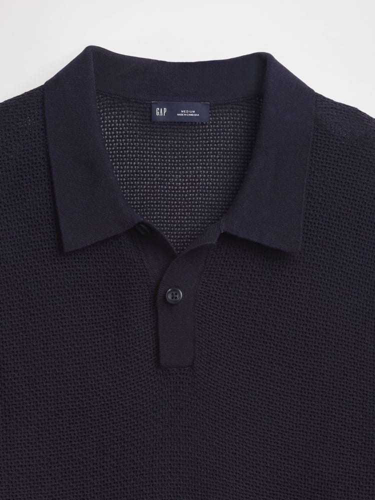 Gap Navy/Blue Textured Crochet Short Sleeve Polo Shirt - Image 5 of 5