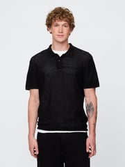 Gap Black Textured Crochet Short Sleeve Polo Shirt - Image 1 of 5