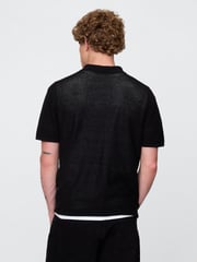 Gap Black Textured Crochet Short Sleeve Polo Shirt - Image 2 of 5