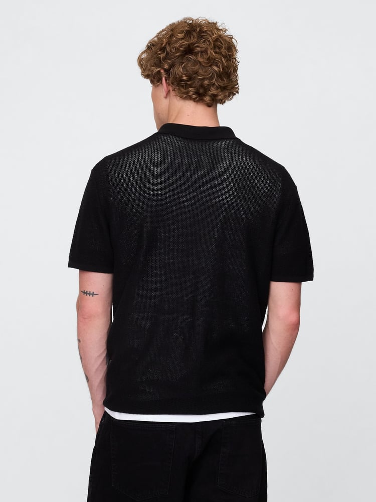 Gap Black Textured Crochet Short Sleeve Polo Shirt - Image 2 of 5