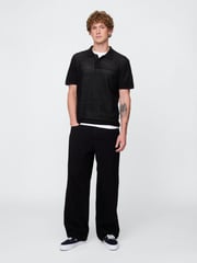 Gap Black Textured Crochet Short Sleeve Polo Shirt - Image 3 of 5