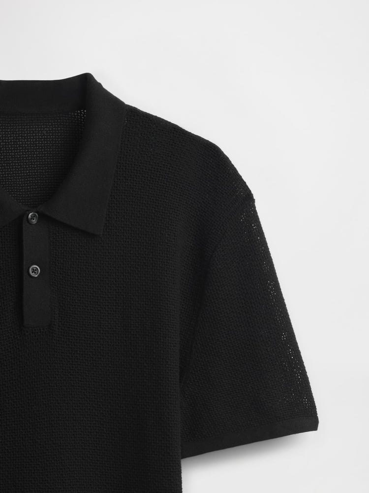 Gap Black Textured Crochet Short Sleeve Polo Shirt - Image 5 of 5