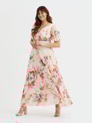 Scarlett & Jo White Isabelle Cerise Purple Angel Sleeve Maxi Dress - Image 1 of 4