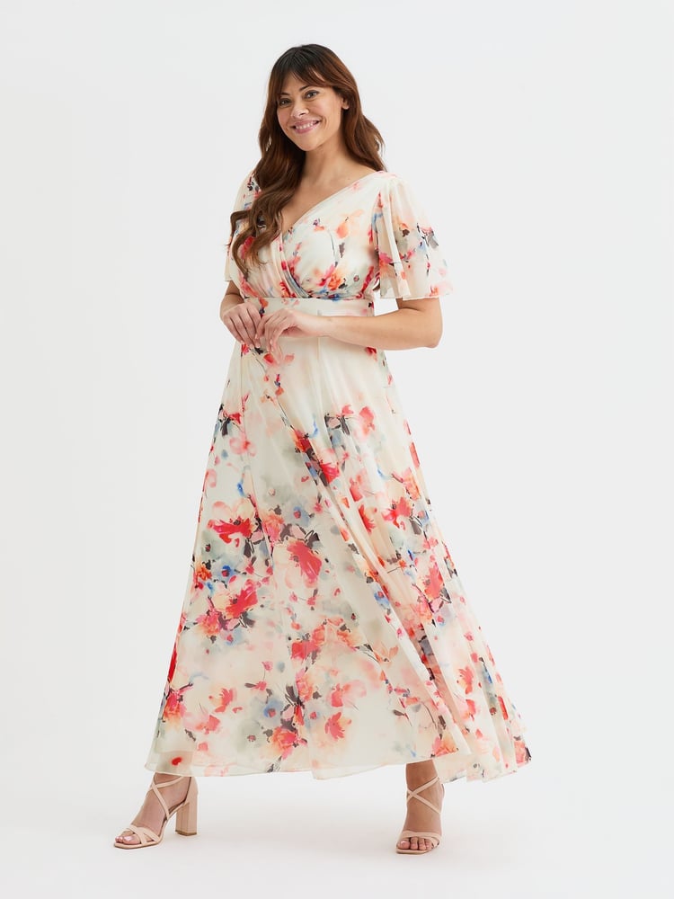 Scarlett & Jo White Isabelle Cerise Purple Angel Sleeve Maxi Dress - Image 1 of 4