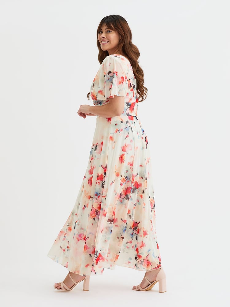 Scarlett & Jo White Isabelle Cerise Purple Angel Sleeve Maxi Dress - Image 2 of 4