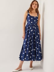 Monsoon Blue Sicily Polka Dot Fit & Flare Midi Dress - Image 2 of 6