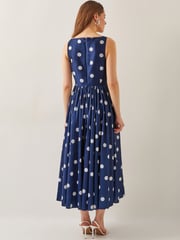 Monsoon Blue Sicily Polka Dot Fit & Flare Midi Dress - Image 4 of 6