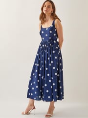 Monsoon Blue Sicily Polka Dot Fit & Flare Midi Dress - Image 5 of 6