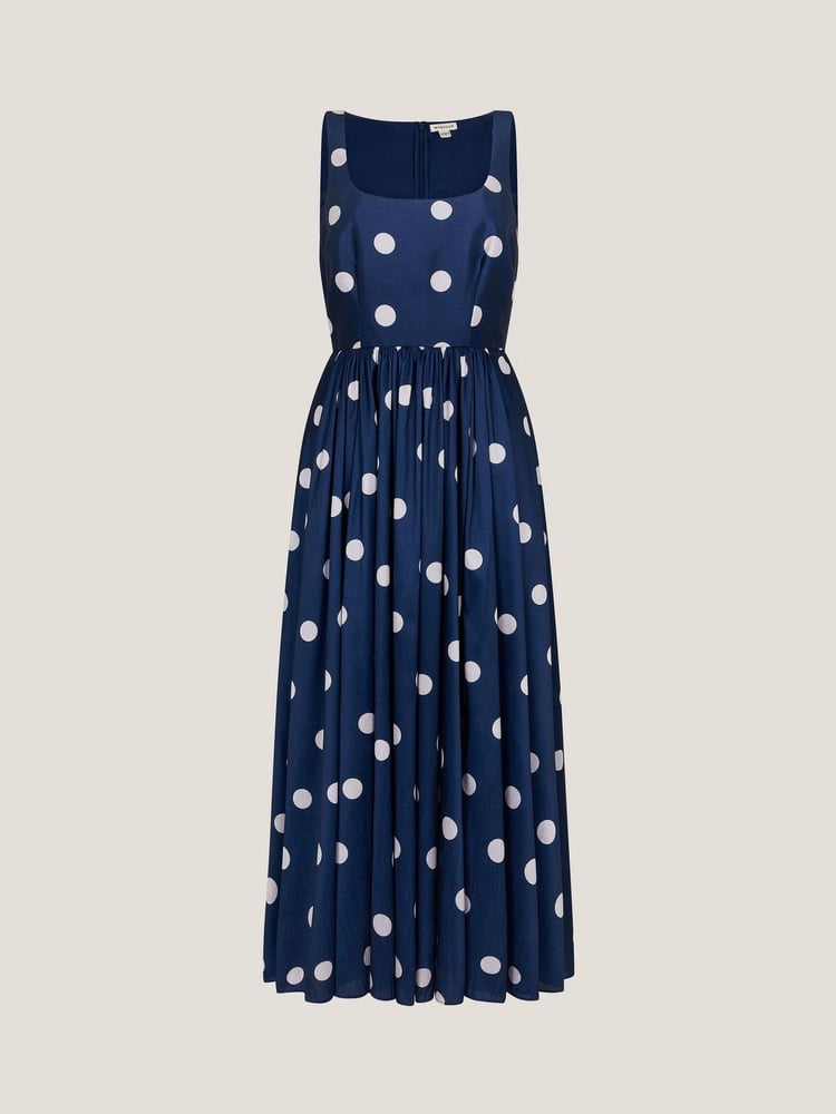 Monsoon Blue Sicily Polka Dot Fit & Flare Midi Dress - Image 6 of 6