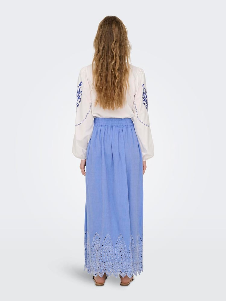 ONLY Blue Broderie Edge 100% Cotton Maxi Skirt - Image 2 of 6