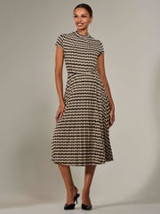 Jolie Moi Black Jersey Capped Sleeve Pleated Midi Dress - Image 1 of 6