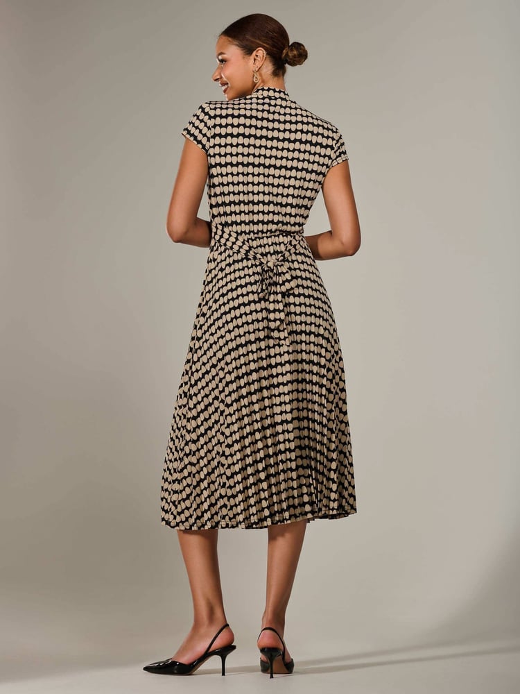Jolie Moi Black Jersey Capped Sleeve Pleated Midi Dress - Image 2 of 6