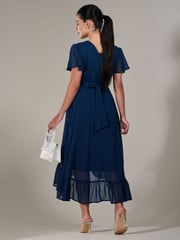 Jolie Moi Dark Navy Petite Petite Long Sleeve Soft Silky Jersey Midi Dress - Image 2 of 5