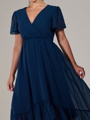Jolie Moi Dark Navy Petite Petite Long Sleeve Soft Silky Jersey Midi Dress - Image 3 of 5