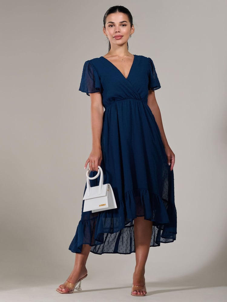 Jolie Moi Dark Navy Petite Petite Long Sleeve Soft Silky Jersey Midi Dress - Image 5 of 5 Jolie Moi Dark Navy Petite Petite Long Sleeve Soft Silky Jersey Midi Dress - Image 5 of 5
