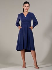 Jolie Moi Blue Petite Petite Long Sleeve Soft Silky Jersey Midi Dress - Image 1 of 6