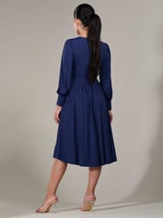 Jolie Moi Blue Petite Petite Long Sleeve Soft Silky Jersey Midi Dress - Image 2 of 6
