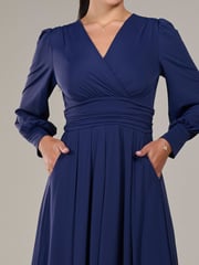 Jolie Moi Blue Petite Petite Long Sleeve Soft Silky Jersey Midi Dress - Image 3 of 6