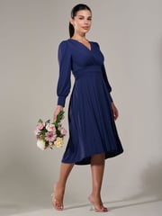 Jolie Moi Blue Petite Petite Long Sleeve Soft Silky Jersey Midi Dress - Image 4 of 6