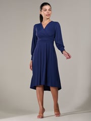Jolie Moi Blue Petite Petite Long Sleeve Soft Silky Jersey Midi Dress - Image 5 of 6