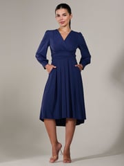 Jolie Moi Blue Petite Petite Long Sleeve Soft Silky Jersey Midi Dress - Image 6 of 6