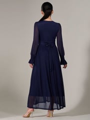 Jolie Moi Navy Petite Petite Long Sleeve Soft Silky Jersey Midi Dress - Image 2 of 6